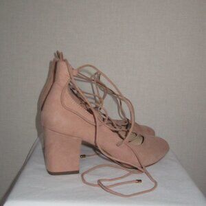 Blush Pink Suede Lace-up Block Heels